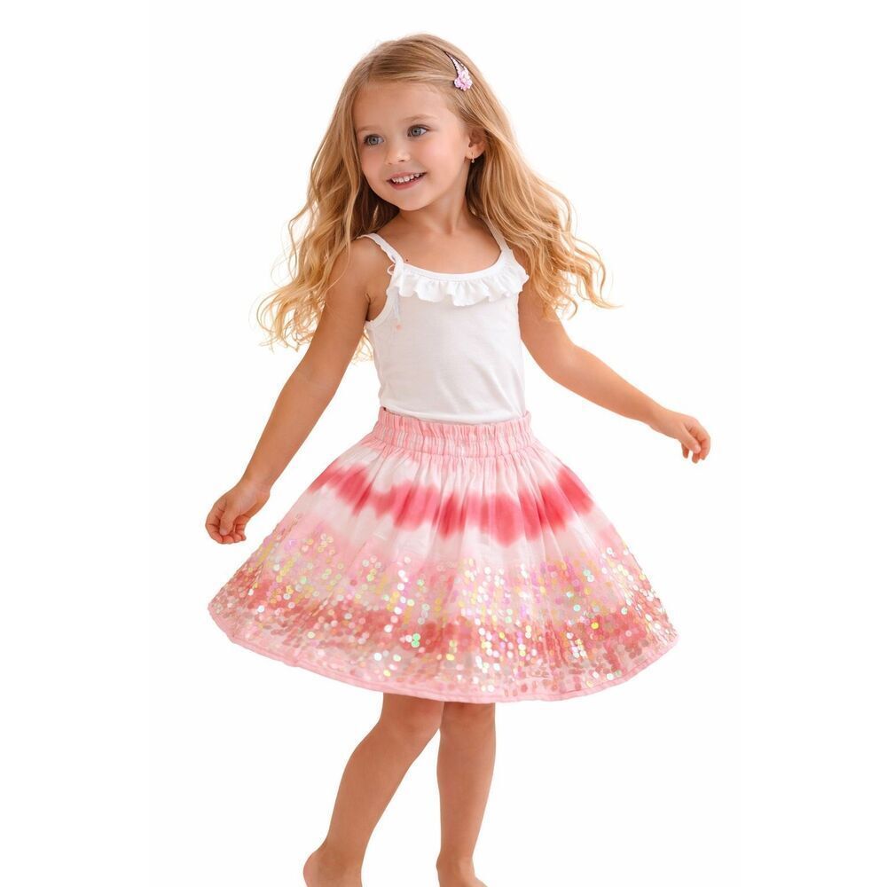 H&M Girls Pink Tie Dye Sequin Skirt Size 4-5Y Cotton Party Twirl